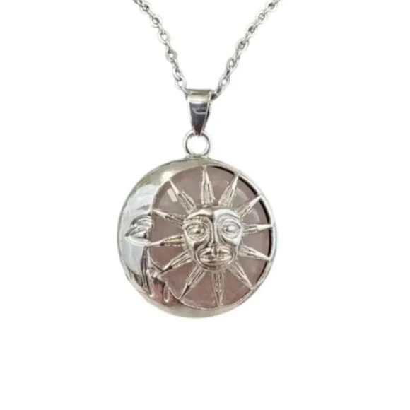 Rose Quartz Sun and Moon Pendant Necklace - Picture 2 of 8